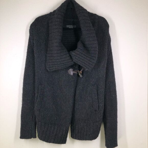 All Saints Black Arion Jacket Royal Alpaca Wool Cardigan Sweater Toggle 6 - Picture 1 of 10